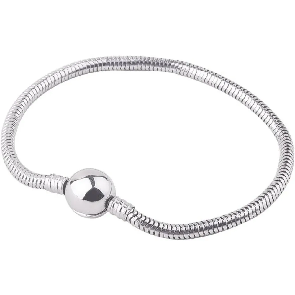 

7,8-дюймовый браслет-подвеска из бисера, европейские браслеты-цепочки из нержавеющей стали со змеиной застежкой и круглой застежкой-бочкой для женских комплектов