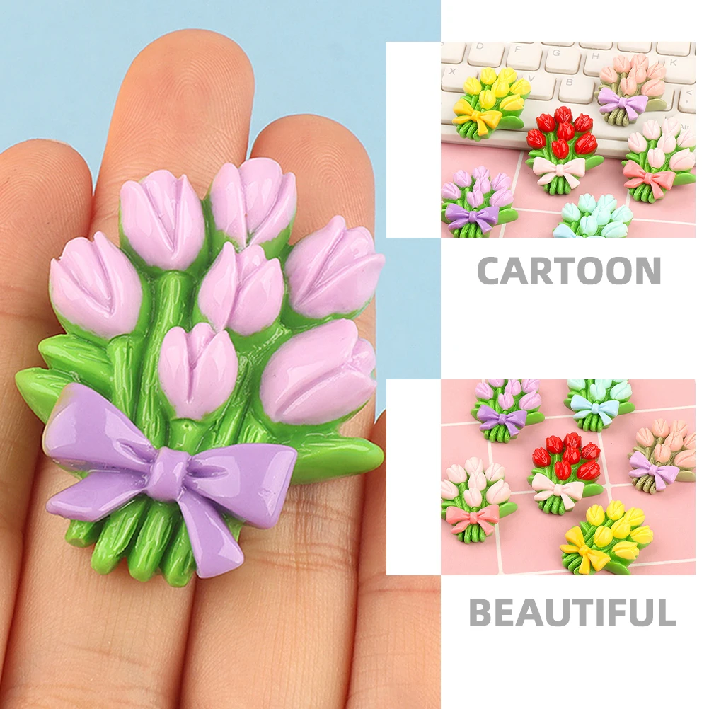 

6pcs Resin Mini Flower Bouquet Charms Diy Craft Accessories Phone Case Decor Hairpin Ornaments Mixed Color Flower Diy Charms For