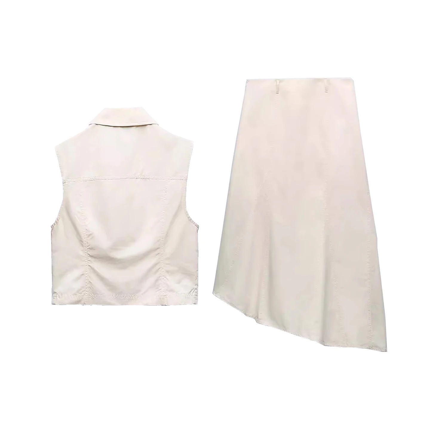 

Z 2025 New Women's Faion Set Collar Jaet Vest Asymmetrical Midi Skirt Two-Piece Polyester Fiber ort Sve Bu...