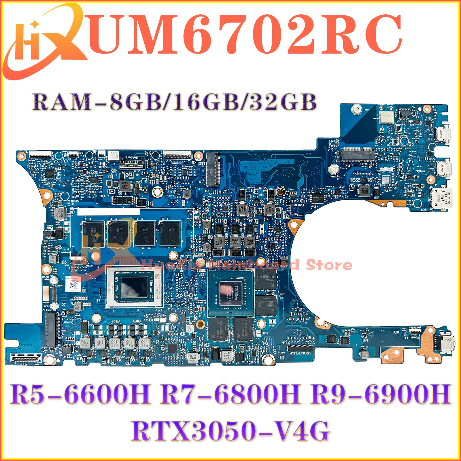 KEFU UM6702 Mainboard For ASUS UM6702RC UM6702RA UM6702R Laptop Motherboard R5-6600H R7-6800H R9-6900H RAM-8GB/16GB/32GB