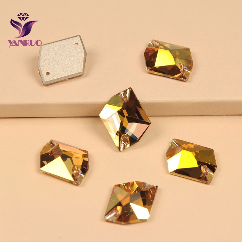 YANRUO 3265 Cosmic Metallic Sunshine Gold Glass Rhinestone Sew on Fabric Wedding Clothes DIY Art