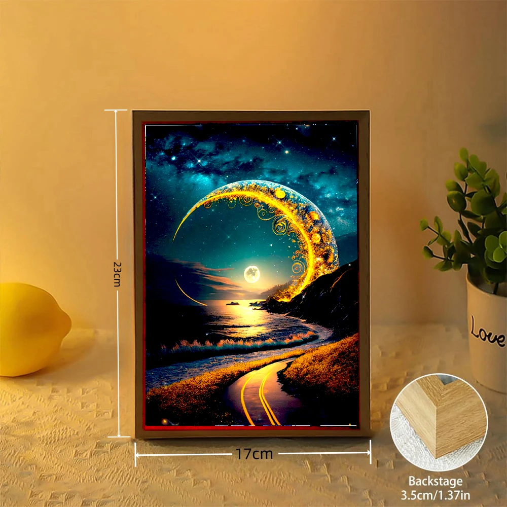 Table Decoration Light Painting Photo Frame Modern Landscape Led Night Light Bedside Bedroom Home Decor Christmas Gift Moon Lamp