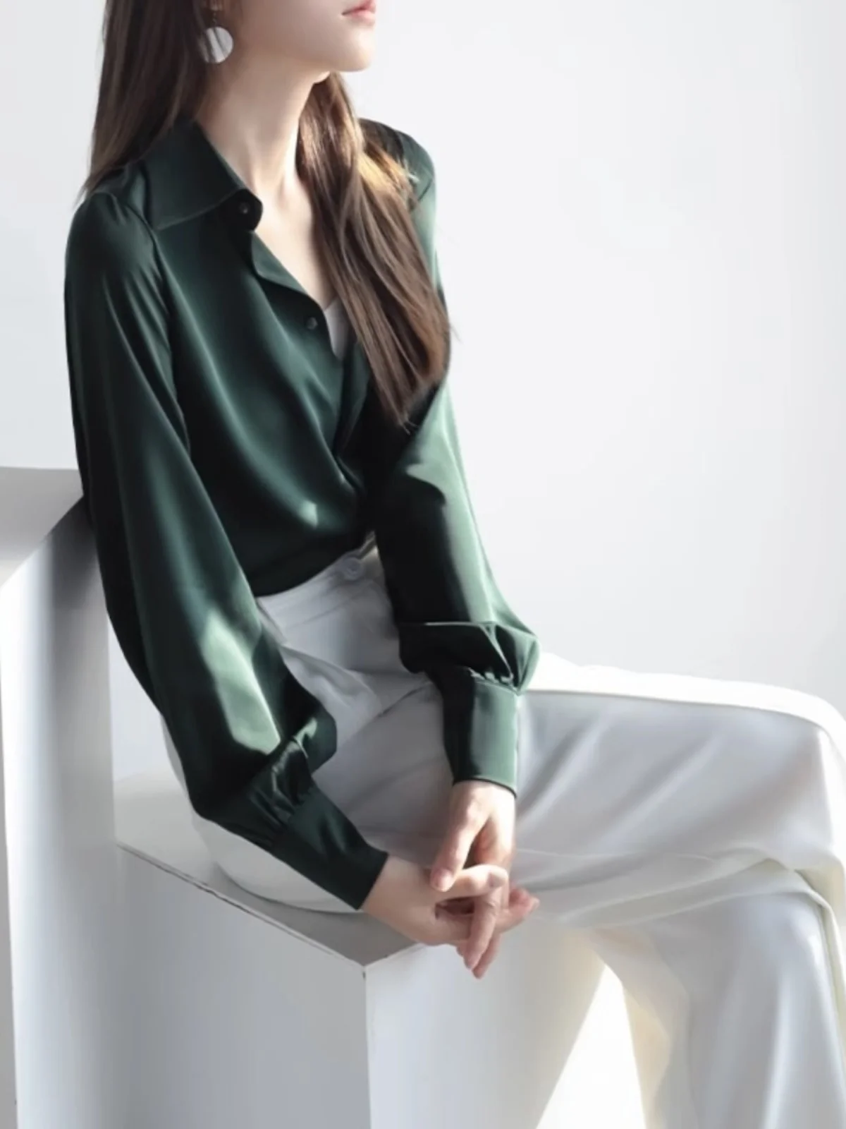 

Блузка женская приталенная из шелка с длинным рукавом, весна-осень, корейский стиль, прямой крой, для офиса, от Brand Outlet