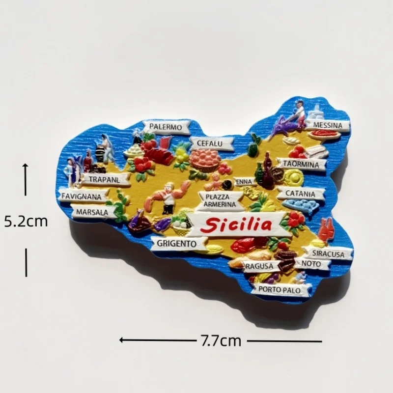 إيطاليا، صقلية، جغرافيا الخريطة، زخرفة الشعار، الحرف اليدوية، ملصقات الثلاجة المغناطيسية، تذكار السياحة #4