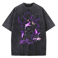 Vintage Washed Cotton T Shirt Men Cotton Streetwear Anime Solo Leveling Graphic Print Tops Harajuku Loose Short Sleeve Tees