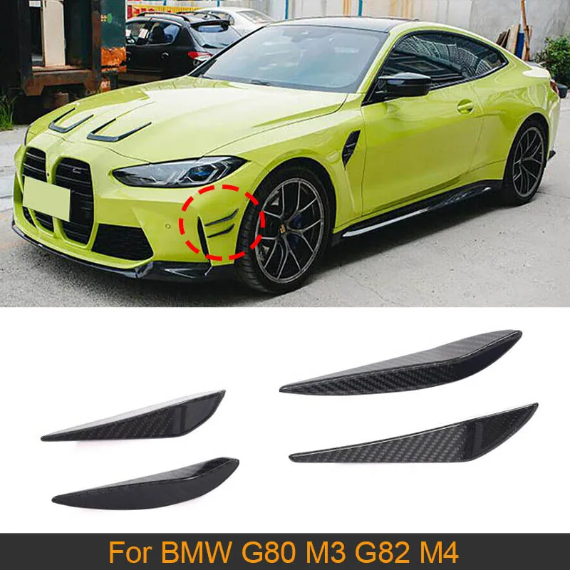 Carbon Fiber Front Bumper Fins Canards Splitters For BMW 3 4 Series BMW G80 M3 G82 M4 2021 2022 Car Front Bumper Fins Trims 4PCS