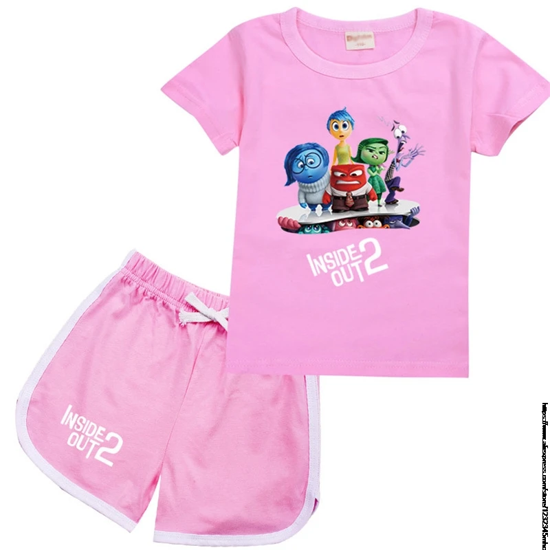 New Inside Out2 Fashion Girls Clothes Summer Clothing Sets Kids Boys Sports Suit T Shirt + Shorts Baby Kids Outfits Pajamas Gift