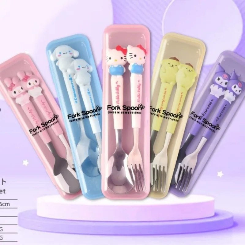 Sanrio Hello Kitty Tableware Cartoon Anime Cute Cinnamoroll Kuromi My Melody Pom Pom Purin Children Fork Spoon Holiday Gifts