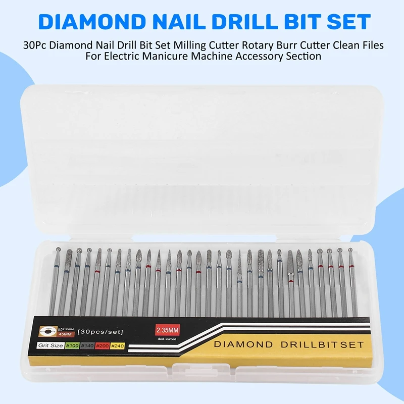 30Pc Diamond Nail Drill Bit Set Milling Cutter Rotary Burr Cutter Clean Files For Electric Manicure Machine Accessory Section