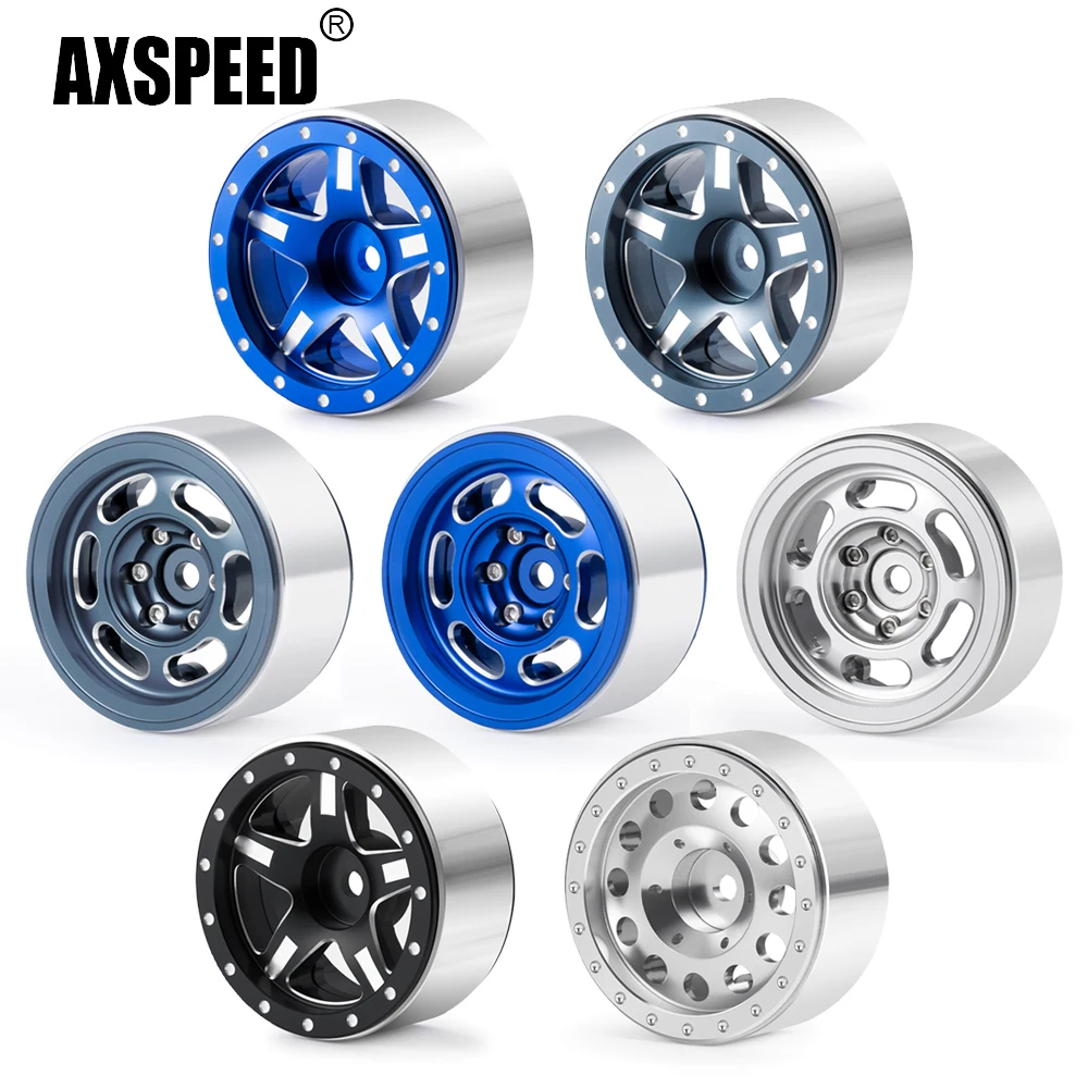 AXSPEED 4Pcs 1.3 inch Beadlock Aluminum Alloy Wheel Rims Hubs for Axial SCX24 1/24 TRX-4M 1/18 RC Crawler Car Upgrade Parts