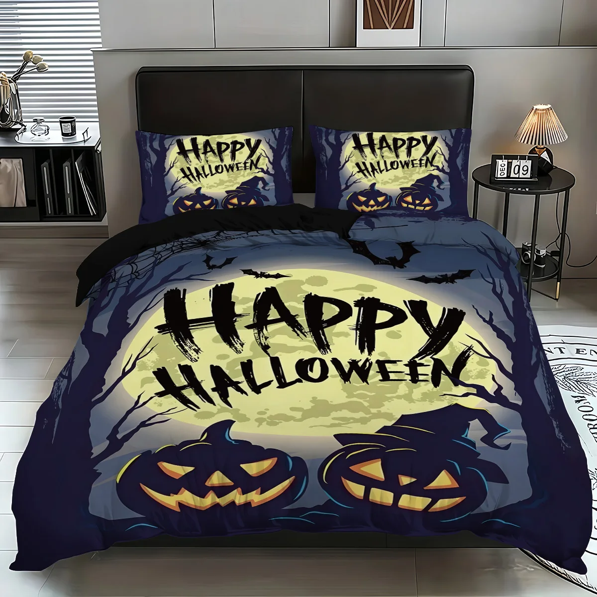 Bettwäsche-Set mit Halloween-Motiv, 3D-gedrucktes Bettbezug-Set, hautfreundlich, für Einzelbett, Doppelbett, Halloween-Dekor, Bettbezug-Set – Detail 7