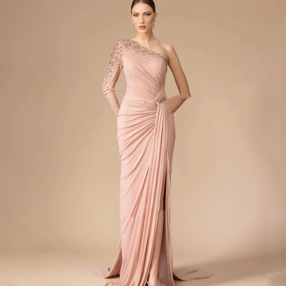 

Muloong One-shoulder Sweep Train Women Elegant And Pretty Luxury Prom Dress