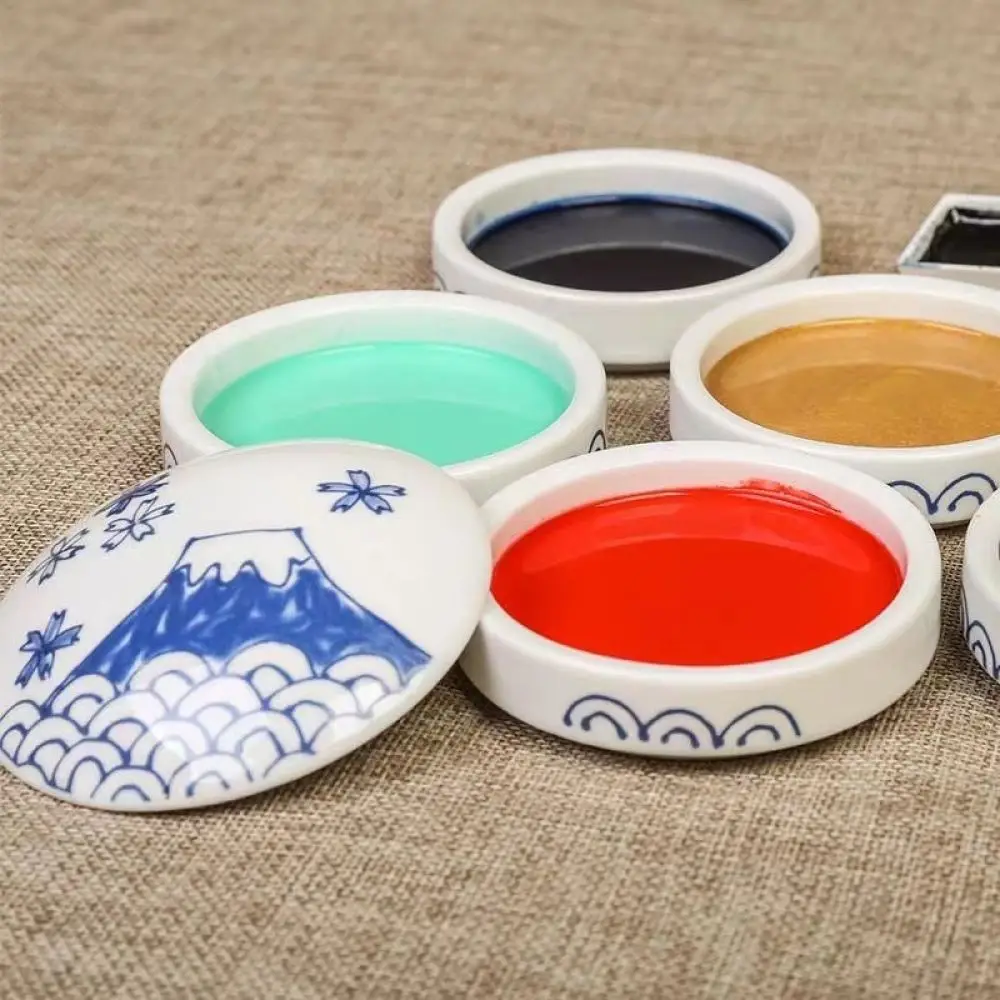 Five Layer Ink Palette Handmade Blue And White Porcelain Dish Professional Chinese Painting Tool Watercolor Mix Tray