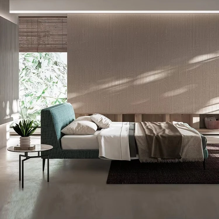 yp-Modern High Back Platform Bed, Upholstered Boucle Textured Bed with Sleek Metal Legs for Bedroom and Modern Luxury Home-