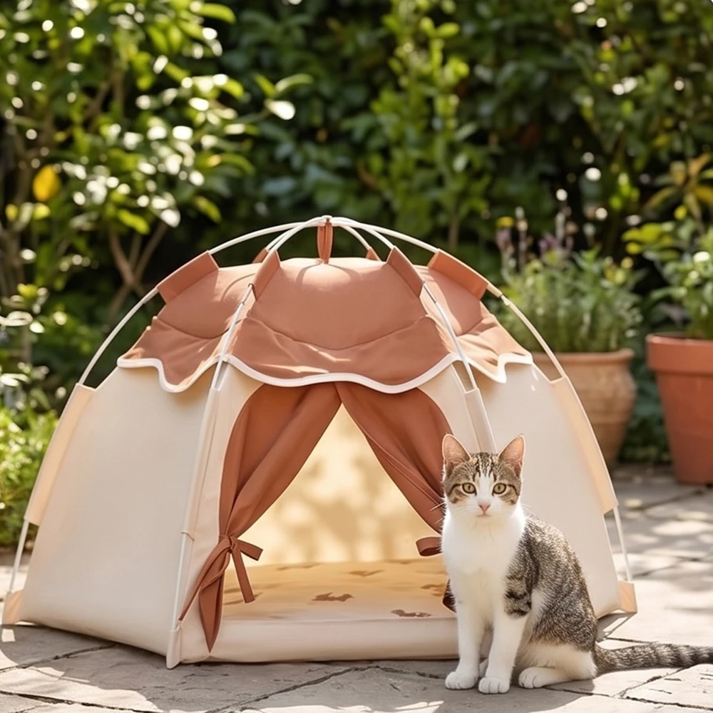 Tente portable pour chat, Nid pour chat, Tente pop-up pour animaux de compagnie 53x43cm, Hexagonale avec coussin moelleux, Respirante, Maison pour chat d'intérieur et d'extérieur, Salon avec auvent, Coussin lavable en machine, Convient pour terrasse et jardin