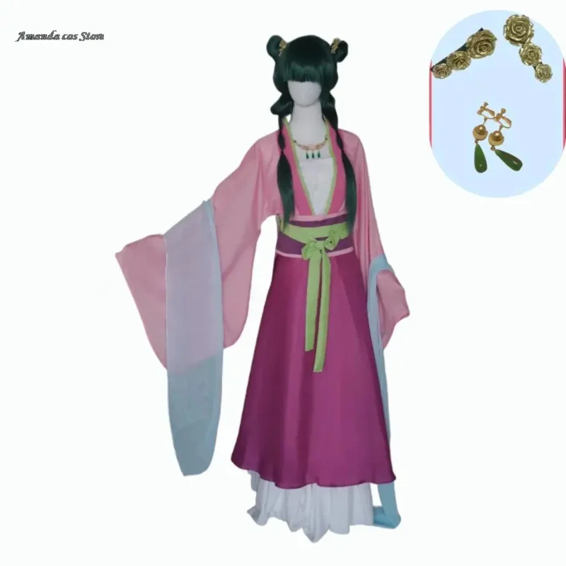 Maomao Women Costume The Apothecary Diaries Women's Halloween Costumes Pink Dress Woman Girl Adult Custumes Anime Suit Earrings