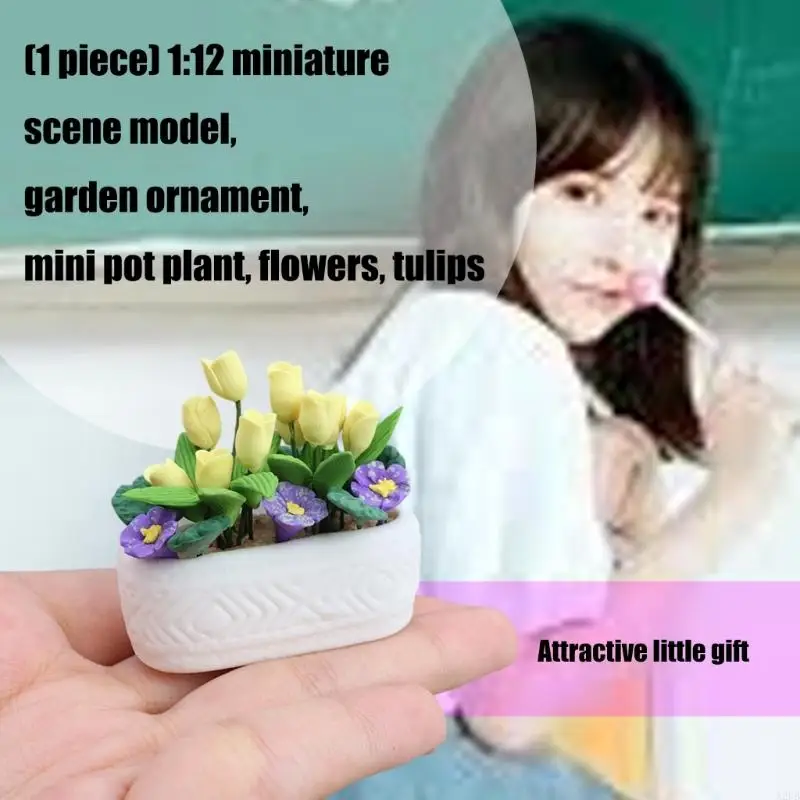 

Handcrafted Resin Tulips With Ceramic Planter For Dollhouses Accessories And Miniature Garden Scenery 1/12 Scale Design A2UB