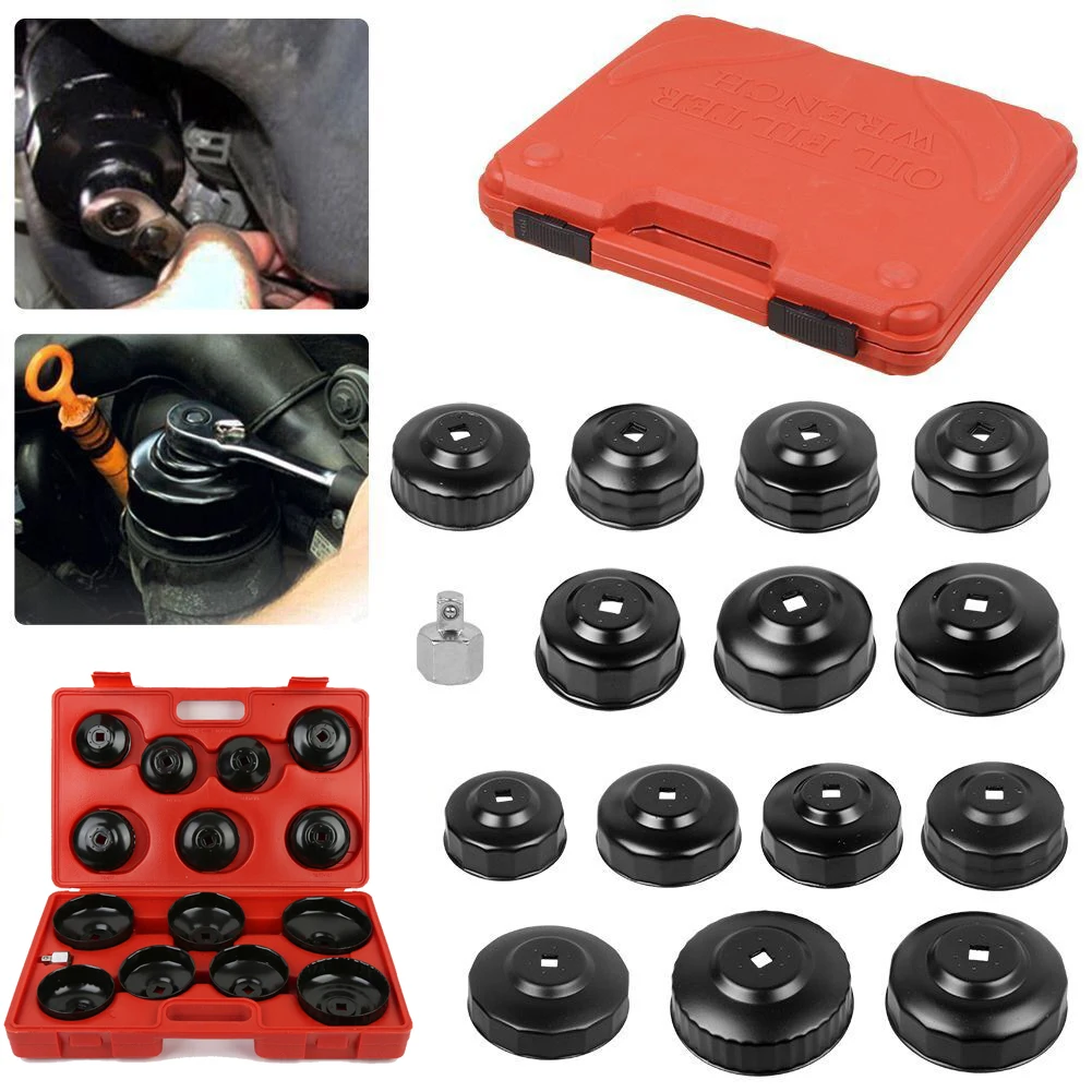 Oil Filter Wrench Set Cup Socket Removal Garage End Cap Box Key Sleeve Spanner 16pc Car Engine Repair Tool Socket Kit 1/2