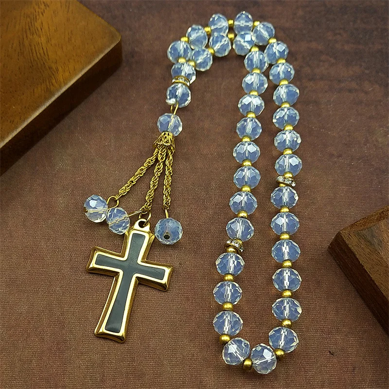 

Classic Men's Cross Car Pendant Stainless Steel Glass Beads Chain for Women Silver Color Fashion Christian Amulet Jewelry