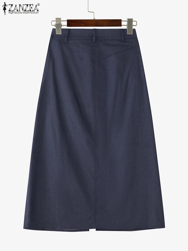 ZANZEA-faldas de verano para mujer, faldas vaqueras con bolsillos informales, ropa de media pantorrilla para mujer, pantalones de gran tamaño S-3XL