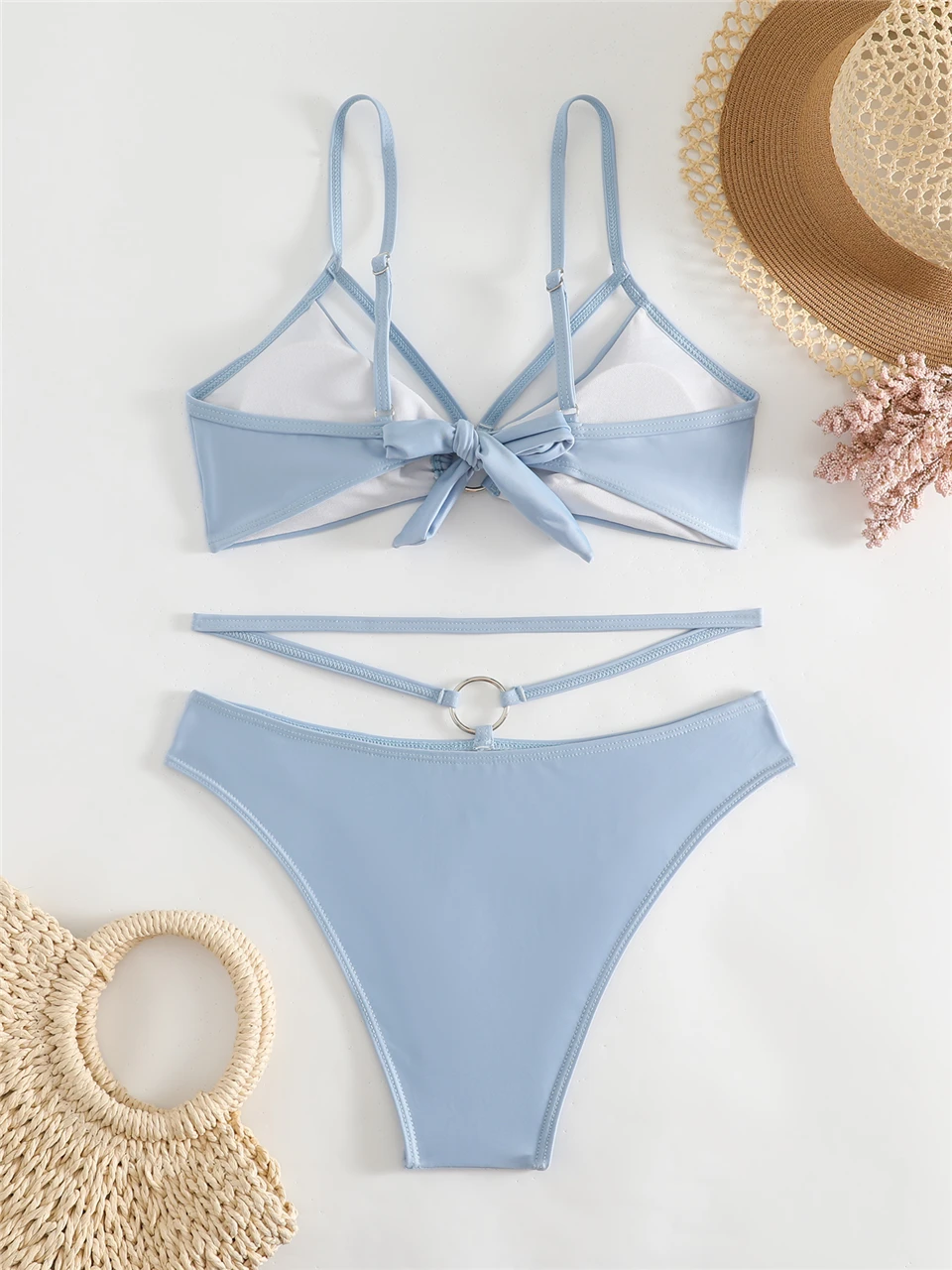 Ring Link Bikini 2024 Women Shoulder Strap Swimwear Lady Sexy Solid Swimsuit Summer Beachwear Lady Bathers Bathing Swimming Suit