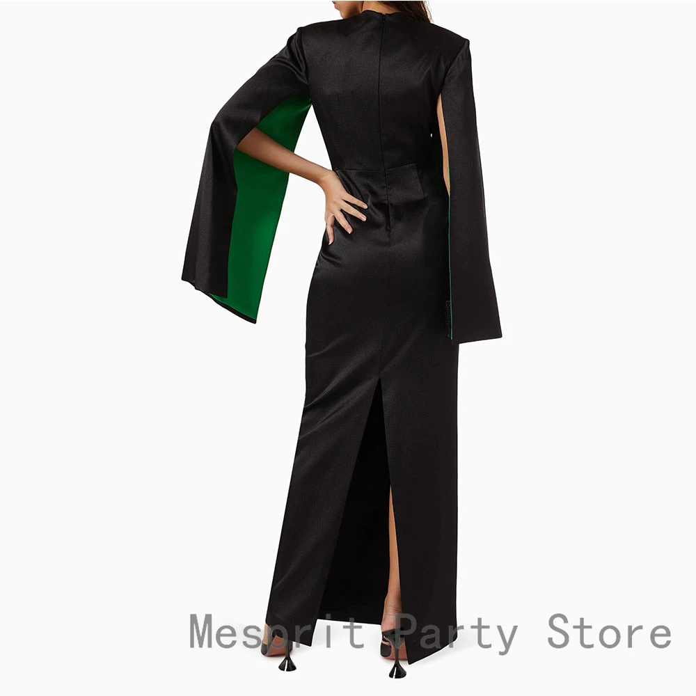 

Sheath Black Prom Dress O Neck Beading Evening Dress Cloak Sleeves Formal Party Dress Floor Length Saudi Gown