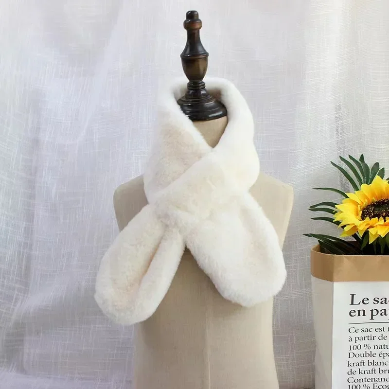 الأطفال بنين بنات شتاء دافئ رشاقته عبر طوق وشاح بلون فرو الأرنب الصناعي أفخم لطيف وشاح شال #5