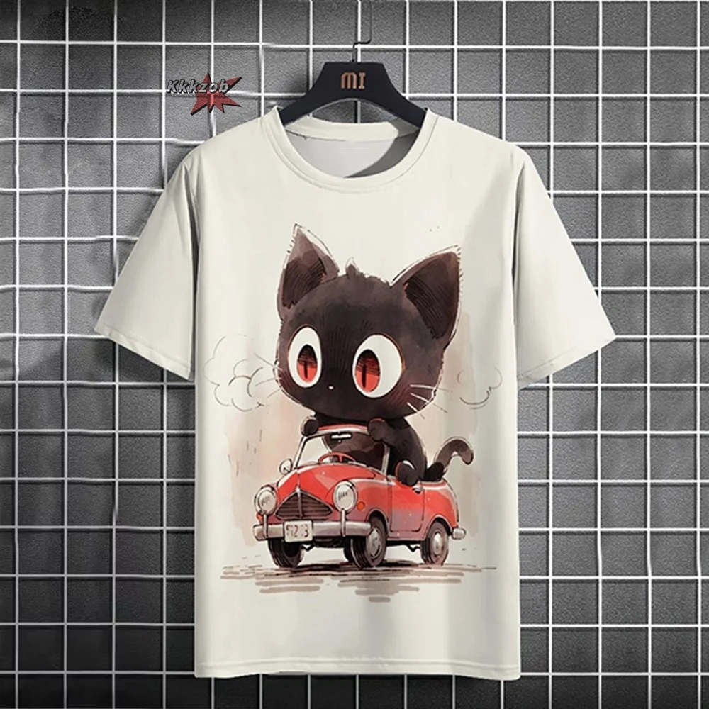 Japanese Ukiyo-E Cute Cat Pattern Round Neck Men's Short Sleeved Daily Oversized T-Shirt Harajuku Y2k T-Shirt T-Shirt Men Top image 2