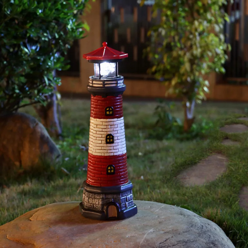 LED Solar Lighthouse Garden Statue Light Solar Powered Waterproof Landscape Lamp for Outdoor Yard Lawn Decoration