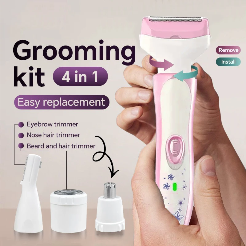 4-in-1 Elektrisches Haarentfernungsgerät, USB-Aufladung Damen-Augenbrauentrimmer, Nasenhaar-Unterarm-Beinhaar-Trimmer, Bikini-Rasierer – Detail 3