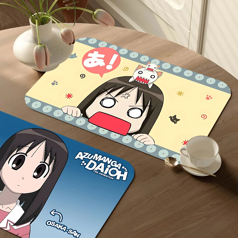 Azumanga Daioh Osaka Ayumu Printed Dish Drying Mat Super Absorbent Coffee Drain Pad Tableware Quick Dry Rug Kitchen Dinnerware
