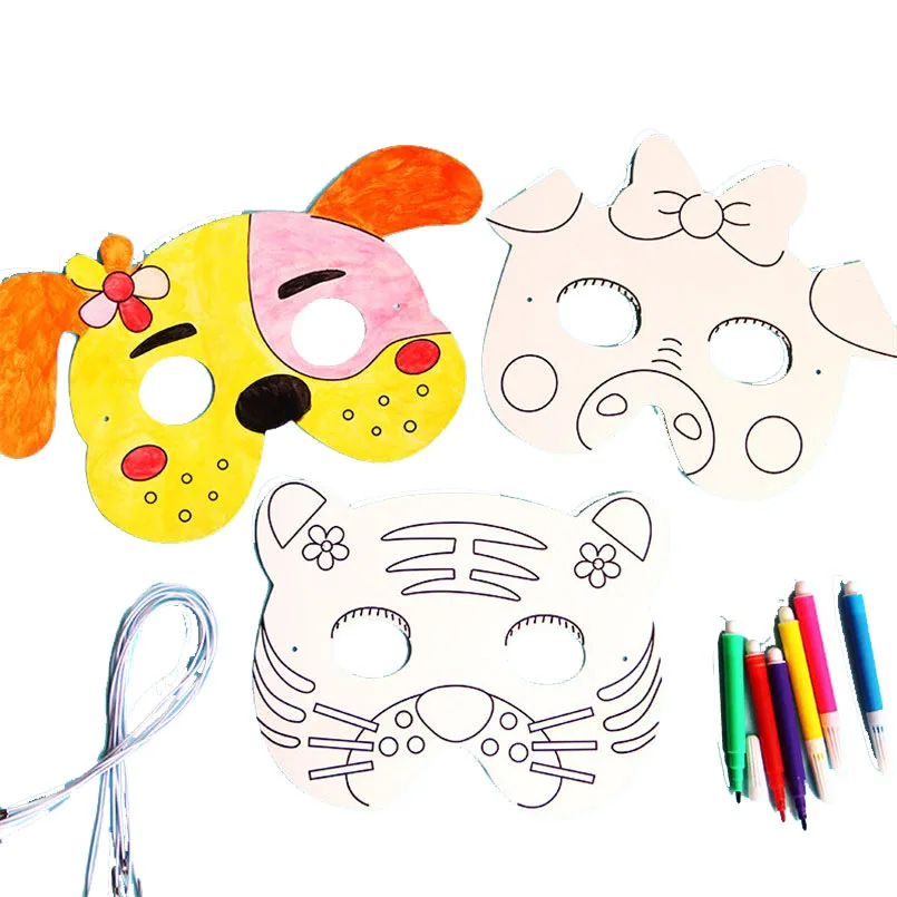 

8 Pcs DIY Kids Color Cartoon Animal Painting Mask Toy Kindergarten Graffiti Art Craft Kids Montessori Creative Painting Gift