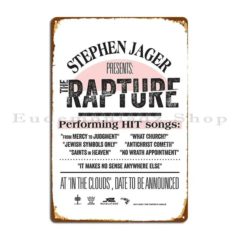 Plaque métallique The Rapture Stephenjager, Design, décor mural de Garage, affiche en étain pour Club