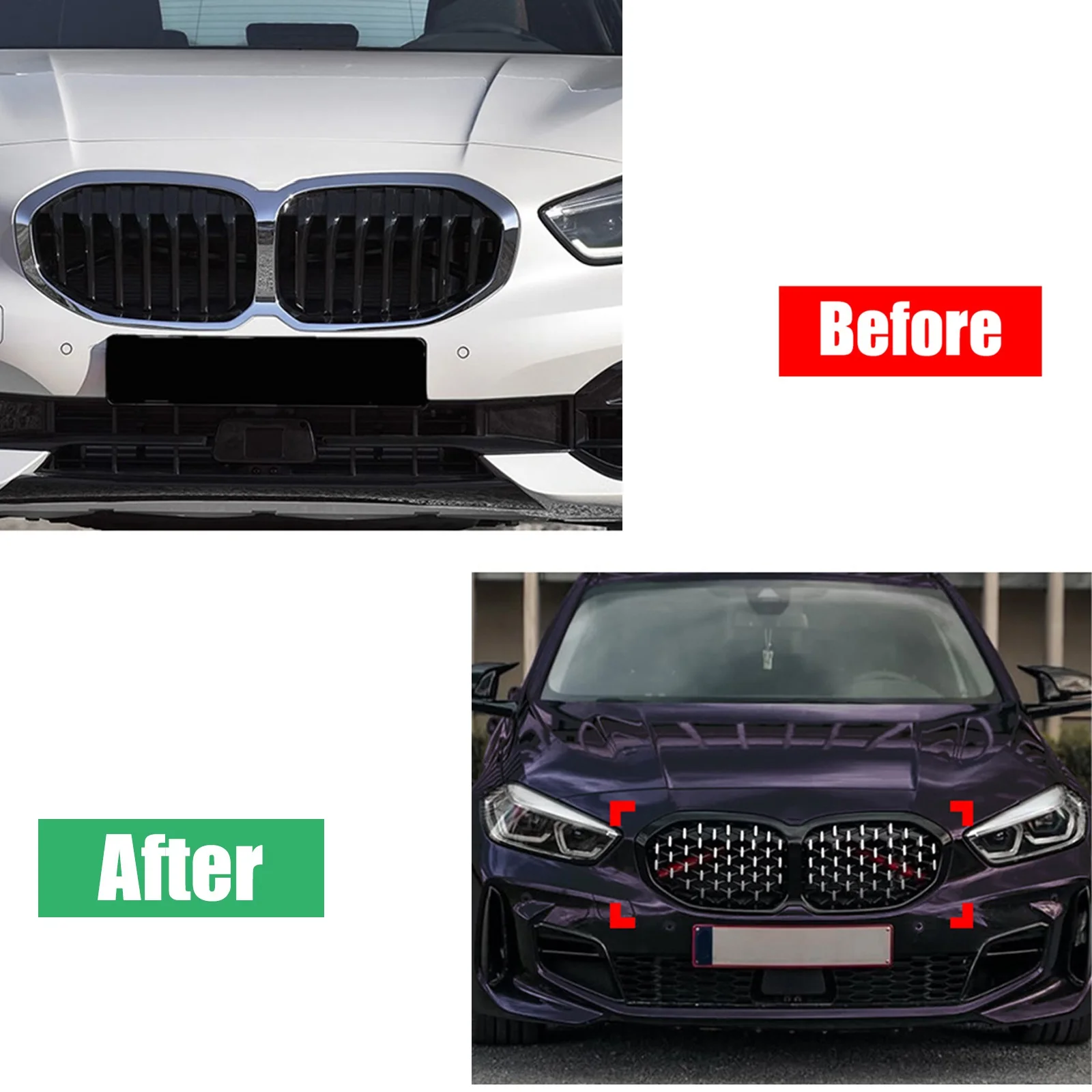 

For BMW 1 Series F40 2019-2024 Front Kidney Grille Racing Grill Upper Bumper Radiator Hood Mesh Grid Without LED Light