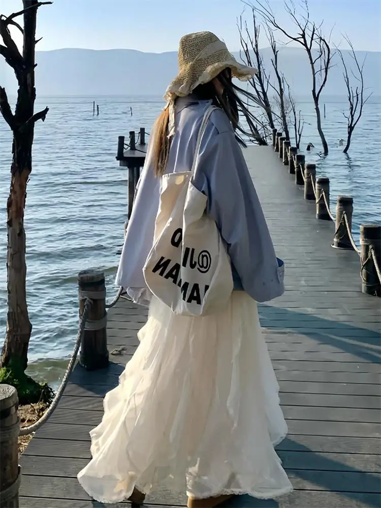 

Белая юбка с нерегулярной кружевной отделкой, женская летняя юбка-тортик, длинная юбка, весна-осень, высокая талия, эластичный дизайн на талии