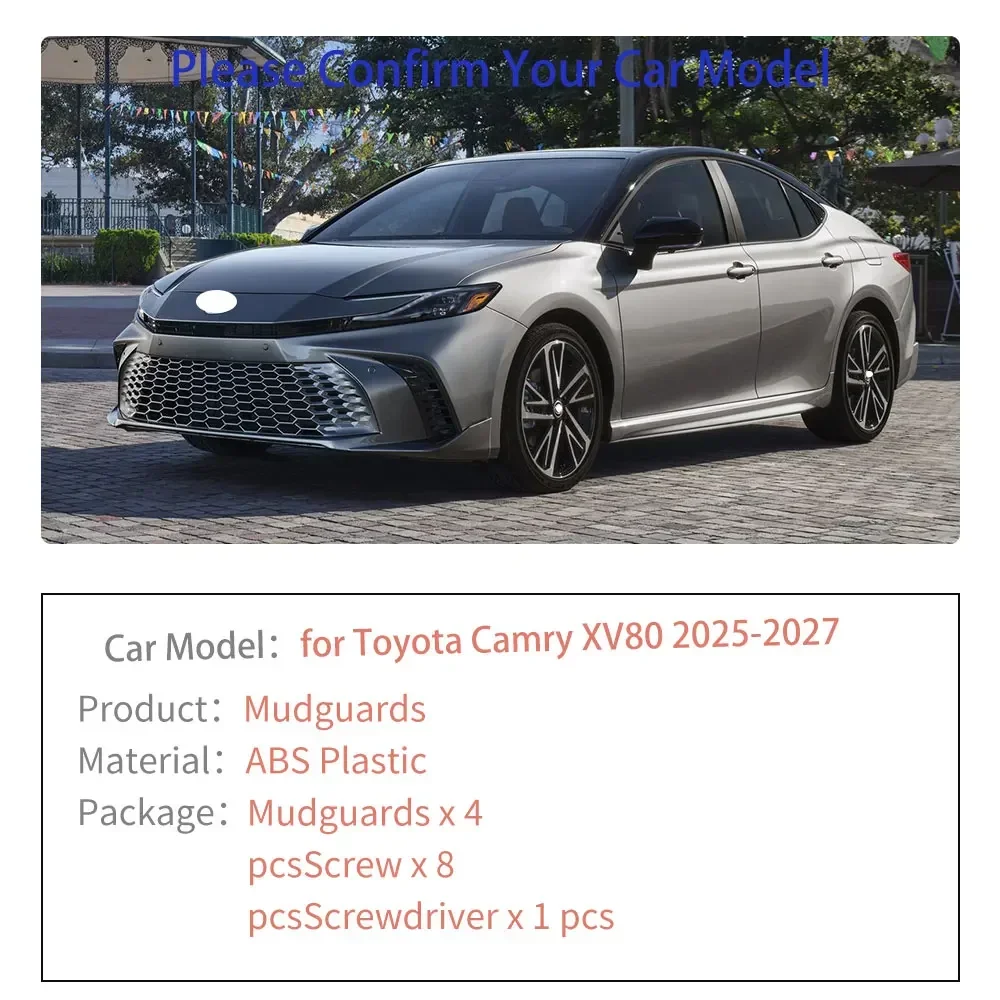 for Toyota Camry 80 XV80 AXVH80 Hybrid 2.0H LE S SE 2025 2026 2027 Mudguards Mud flaps Fender Flare Mud Flap Splash Accessories