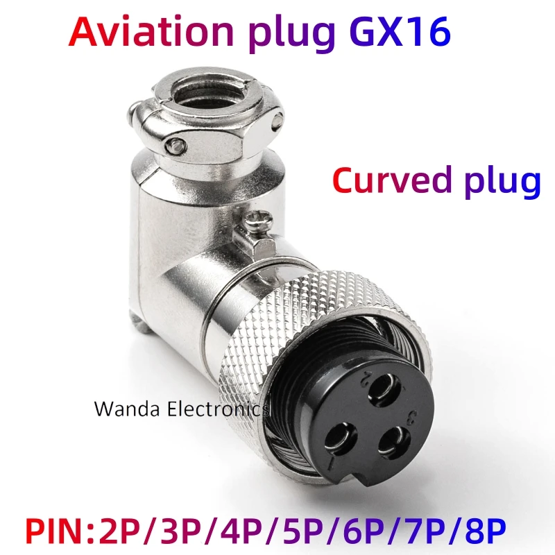 

Aviation Plug GX16 Bending Connector M16 Bending Female Plug+Male Socket 90 Degree Bbending Angle Plug2P/3P/4P/5P/6P/7P/8P