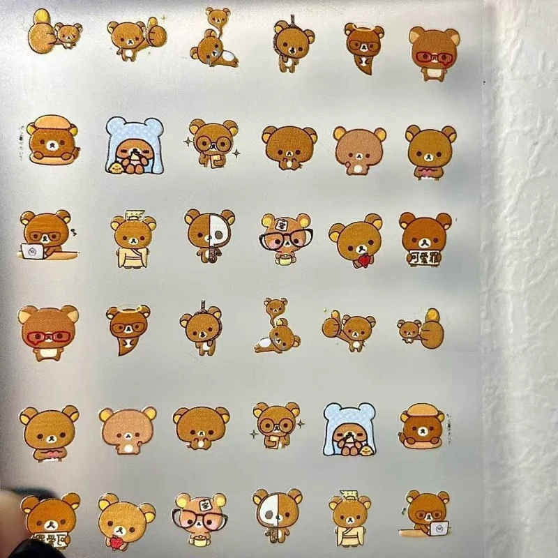 Cartoon Cute Relaxed Bear Nail Art Creative Stickers Embossed 3D Waterproof DIY Cup Camera Pen Mobile Phone Decorative Stickers view 5
