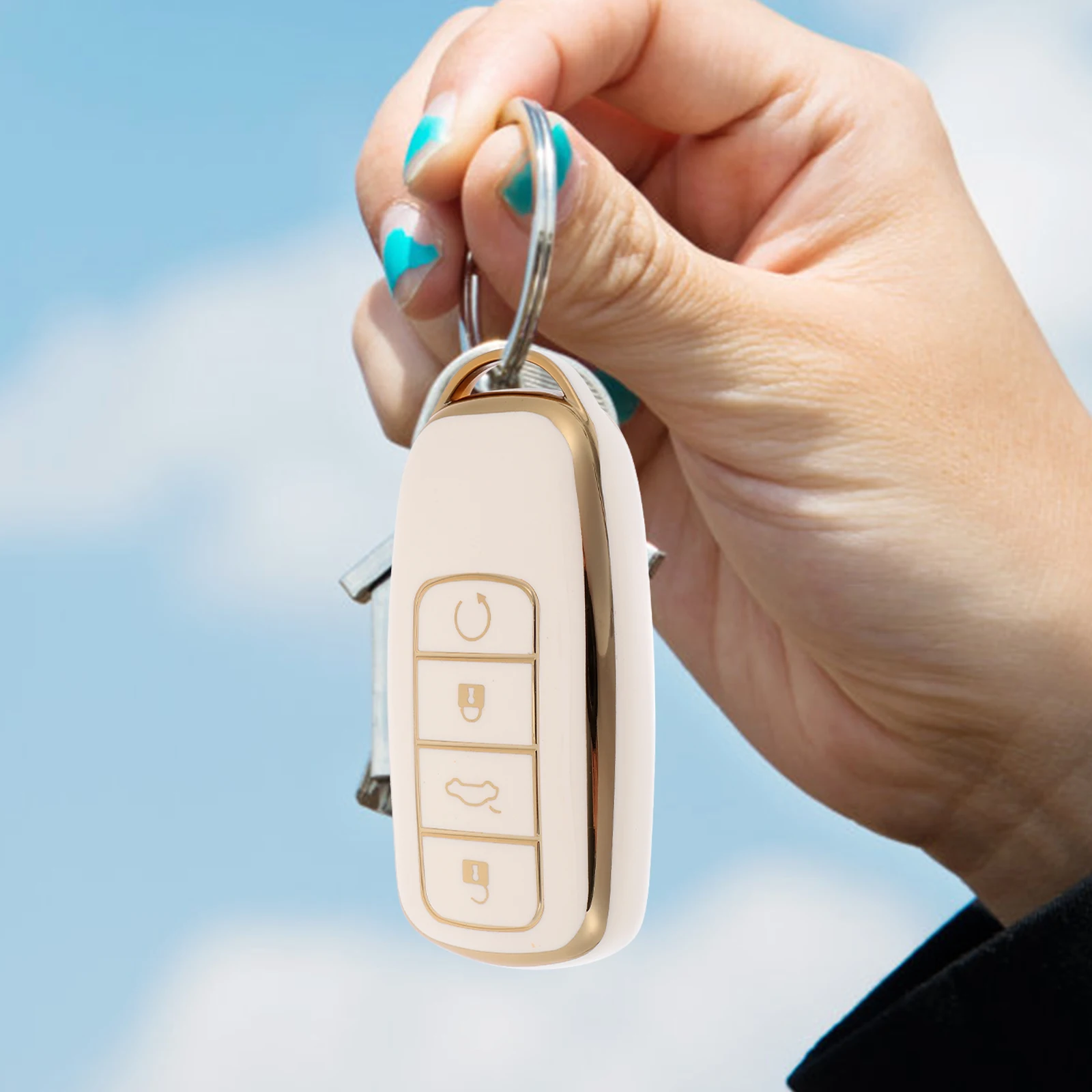 

TPU Car Key Shell Case White Protector for Chery QQ1 Keys Fob Cover Splashproof Dirtproof Keyfob Keychains Holder Car Key