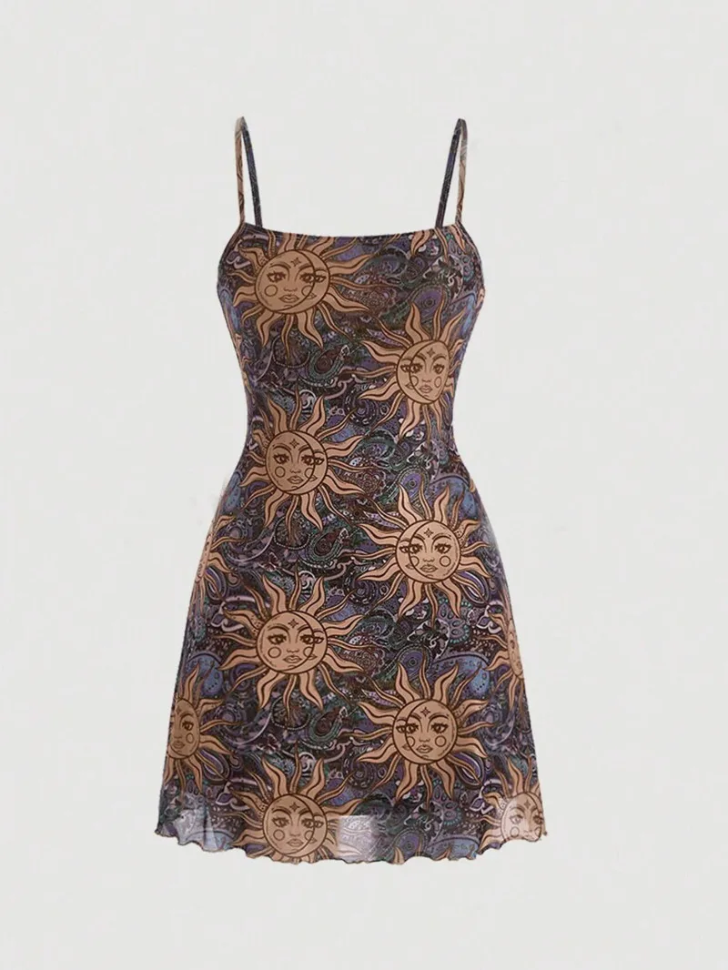 Dreeses Summer Fashion Hotsweet Stampa grafica Design senza maniche Collo quadrato Mini Casual Cami Milkmaid Abiti da donna LL4A