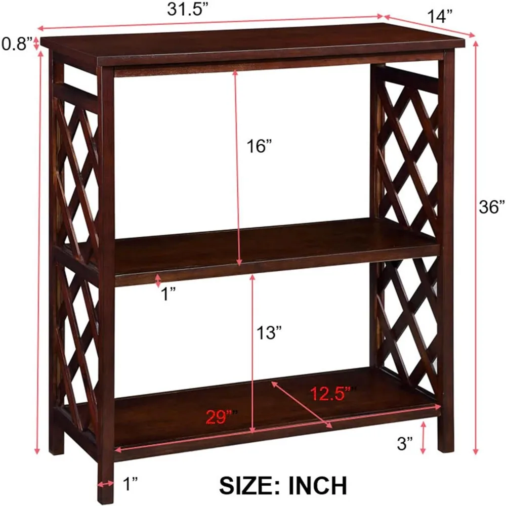 3-Tier Console Table with Storage Shelves and Solid Wood Legs, Open Bookshelf Bookcase for Hallway, Living Room, and Bedroom Use