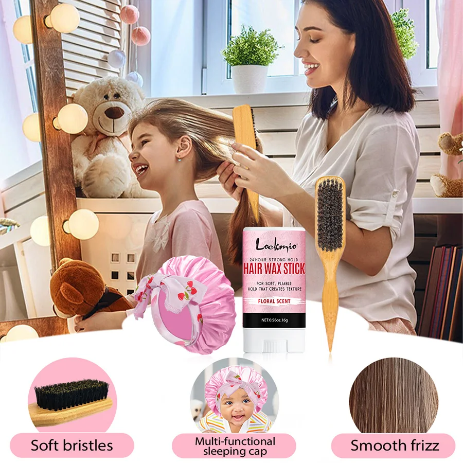 

Детская мягкая ночная шапочка, шелковая шапочка для ухода за волосами и гладкая восковая щетка для укладки волос, массивная восковая щетка с острым хвостом из бука