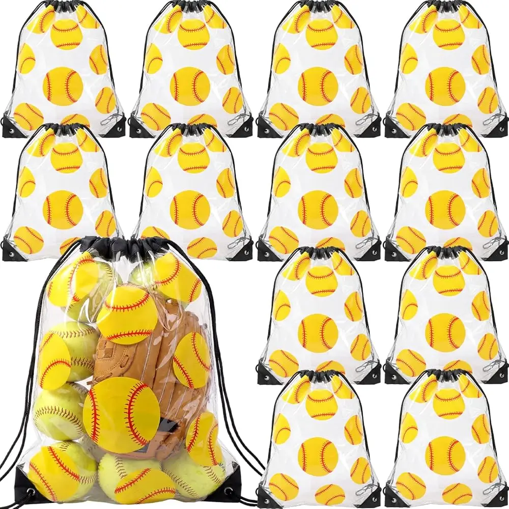 

12 прозрачных пакетов на завязках, 17 x 13 дюймов, водонепроницаемые пластиковые пакеты для подарков и сувениров для спортивных мероприятий, тренажерных залов, стадионов (софтбол)