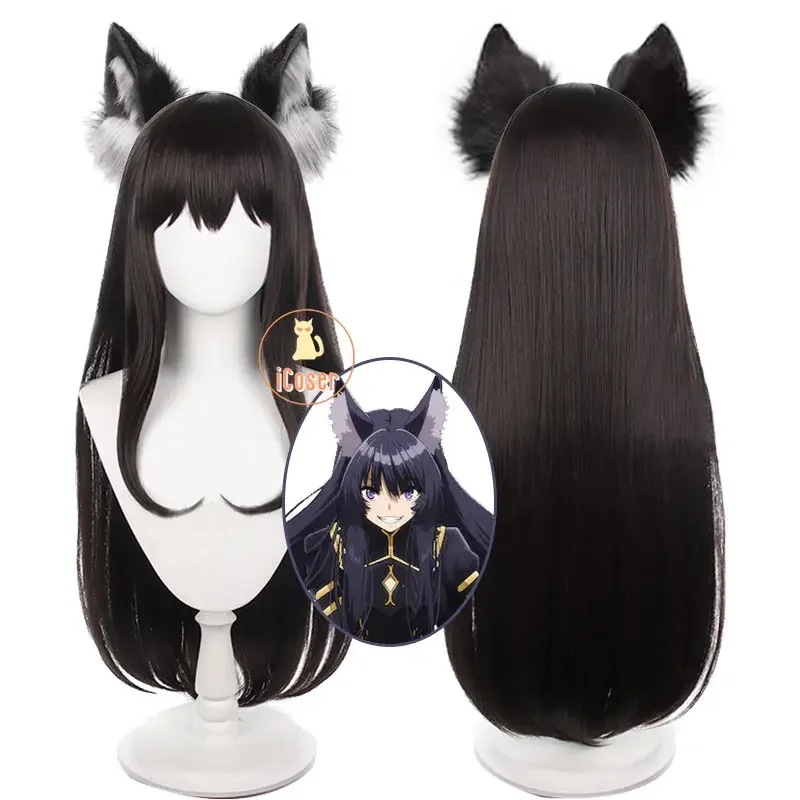 Anime The Eminence In Shadow Delta Cosplay Wig Sara Black Long Hair Shadow Garden Ear Headwear Halloween Party Women Role Play