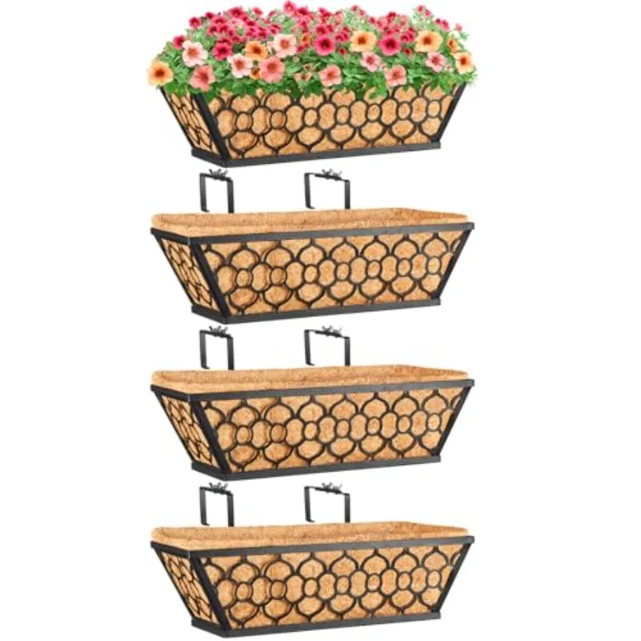 

Набор из 4 металлических подвесных кашпо для оконных и балконных перил, 16 дюймов, с кокосовым вкладышем