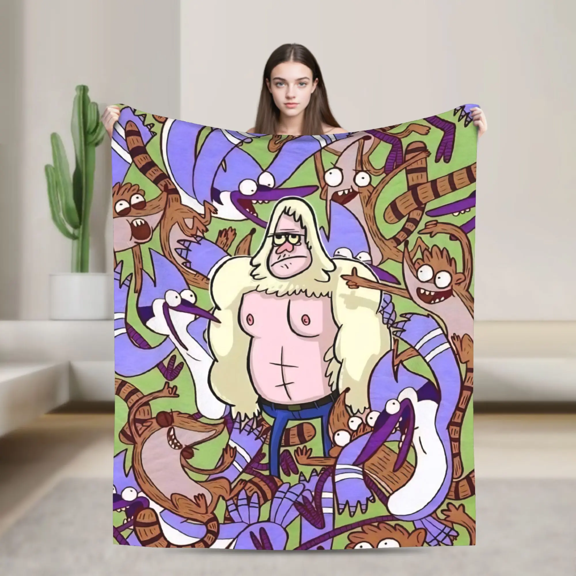 Regulars Show Blanket Velvet Spring Autumn Mordecai Rigby Breathable Warm Throw Blanket for Sofa Bedroom Bedding Throws