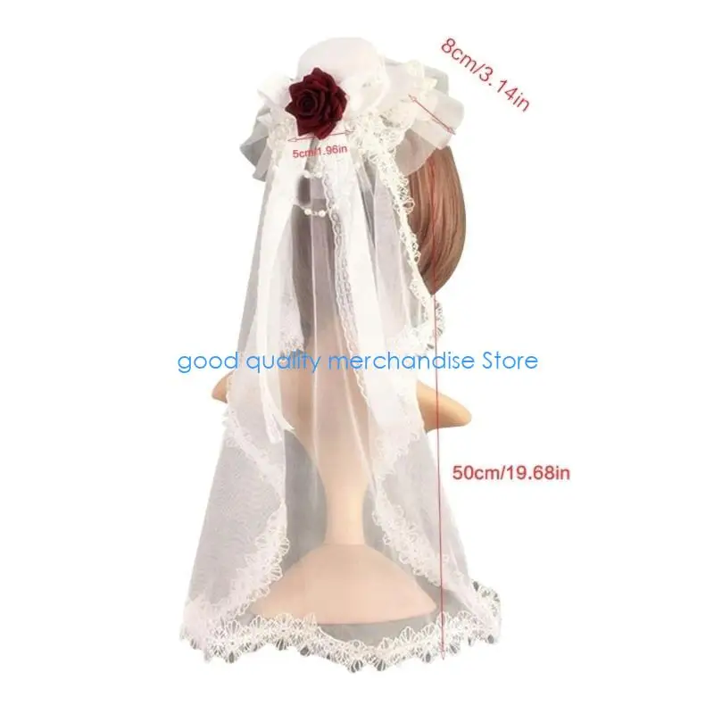 Y5JD koronkowy welon ślubny kapelusz gotyckie nakrycia głowy Halloween czarny welon mały kapelusz