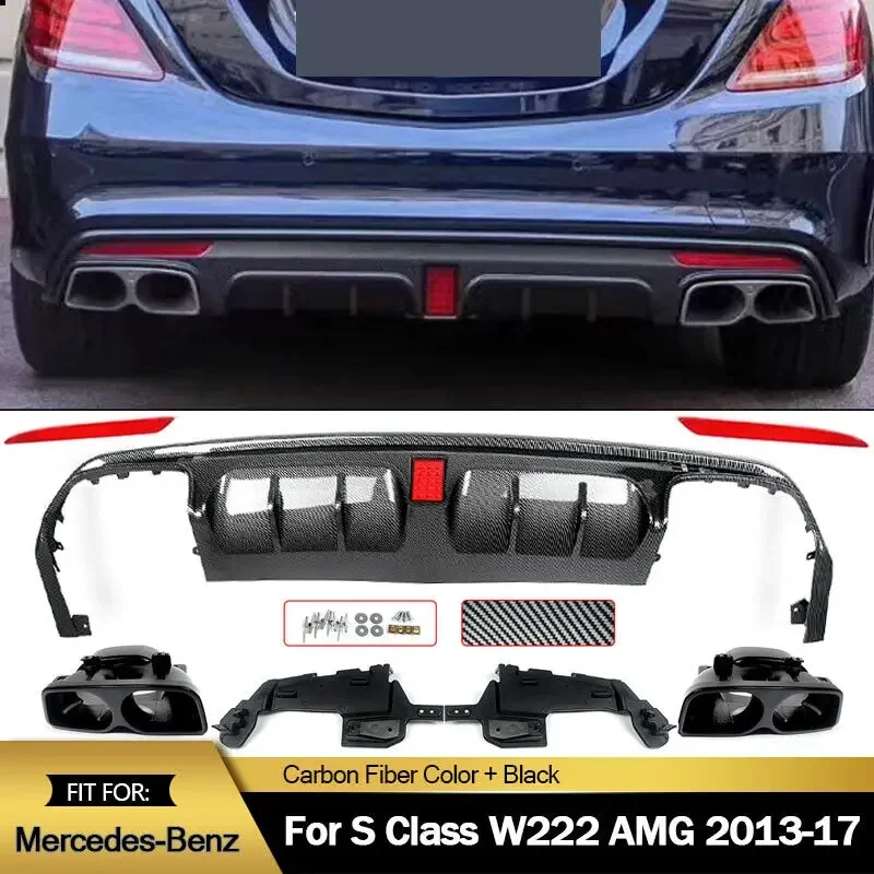 Rear Bumper Diffuser With Exhaust Tip SPORT Style For Mercedes Benz W222 AMG 2013-17