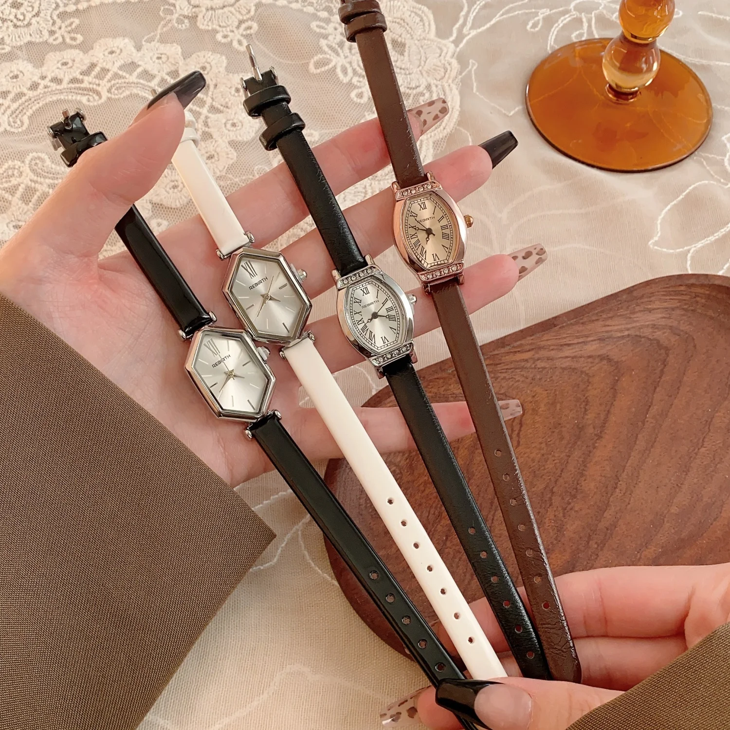 

Polygonal Dial Women's Watches Fashionable Thin Leather Strap Elegant Niche Wristwatch Female Clock Watch Montre Pour Femme