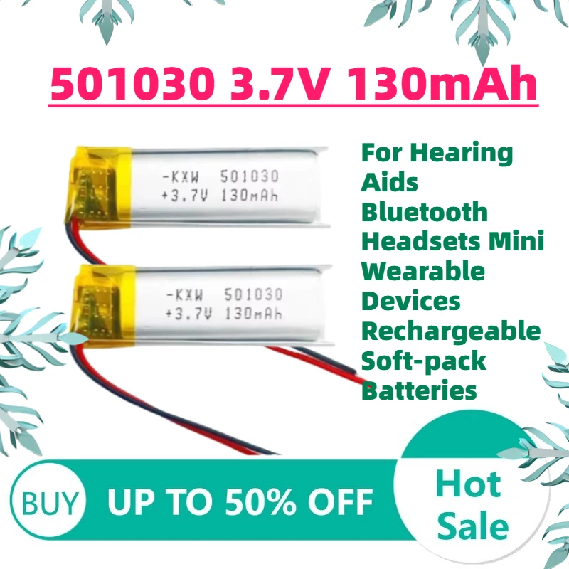 

Литий-полимерный аккумулятор 501030 3.7В 130мАч для слуховых аппаратов, Bluetooth-гарнитур, миниатюрных носимых устройств, перезаряжаемые мягкие аккумуляторы